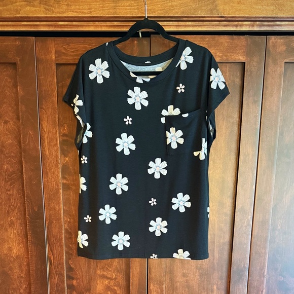 Tops - Floral Black Short Sleeve Women's Top